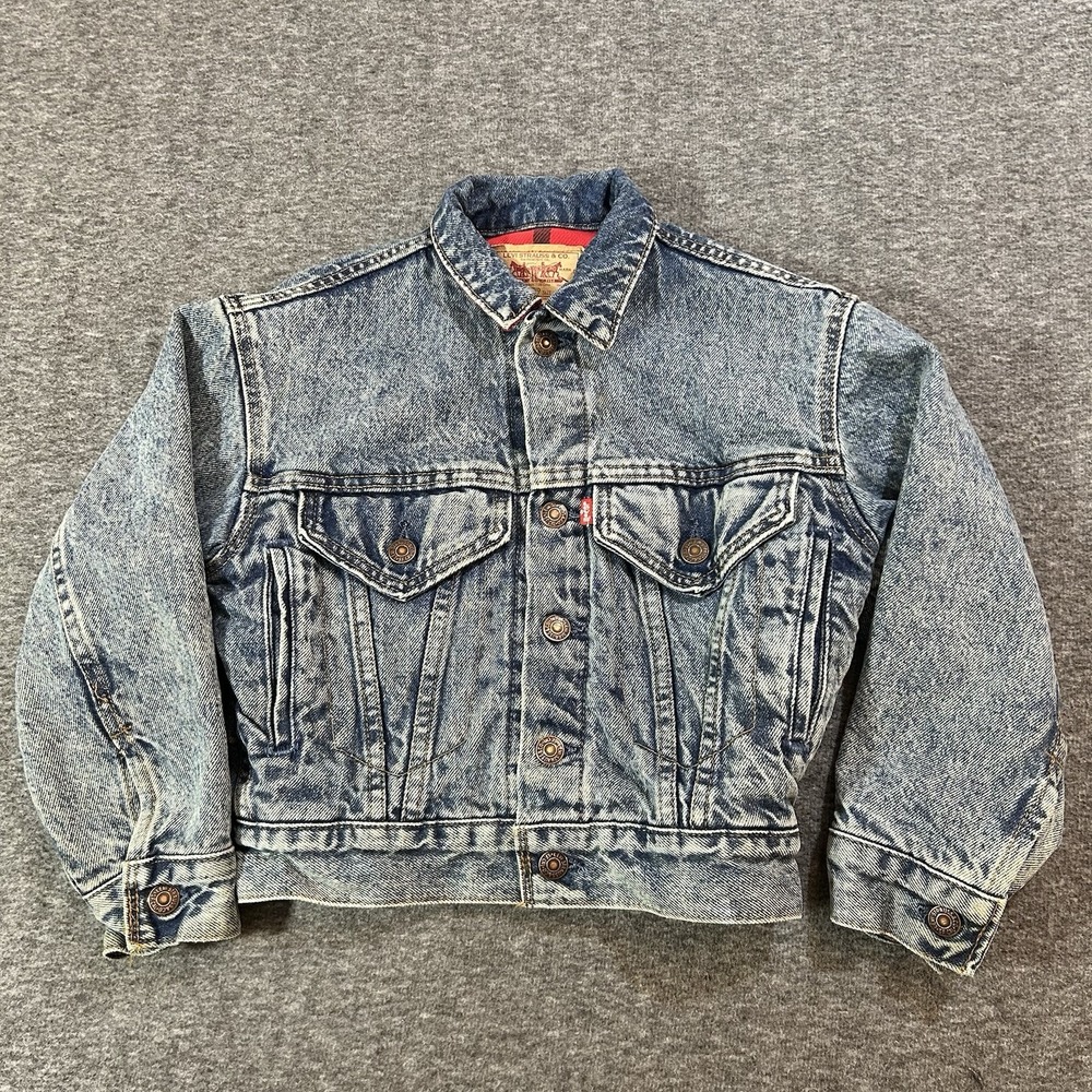 Levi's Vintage Denim Flannel Lined Jacket Kids Youth S Acid Wash Made USA 57529